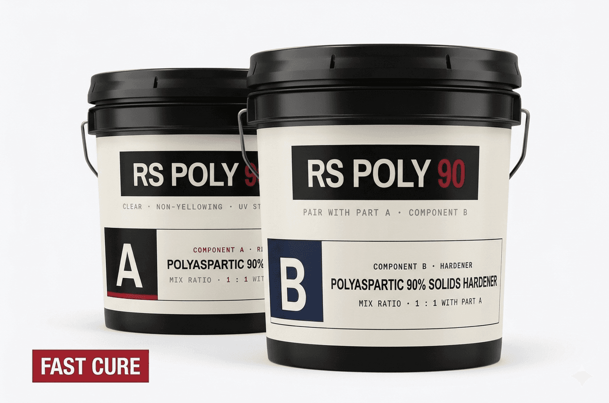 Polyaspartic Fast Cure 2 Part Flooring System — 90% Solid Non Yellowing Non Fading